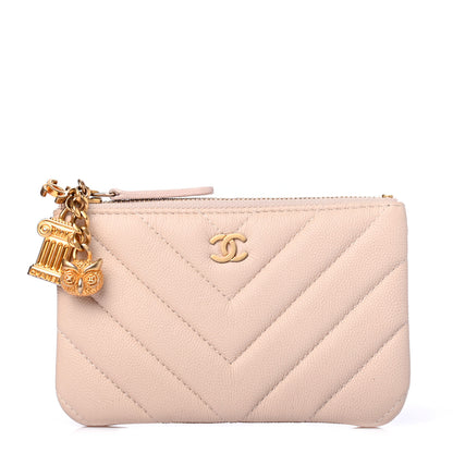 Chanel Caviar Chevron Quilted Small Ancient Greek Charms Cosmetic Case Beige 1 of 4