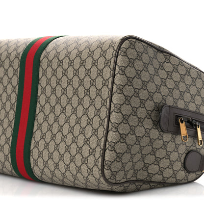 Gucci GG Supreme Monogram Textured Dollar Calfskin Web Medium Savoy Duffle Bag Beige Dark Brown 10 of 12