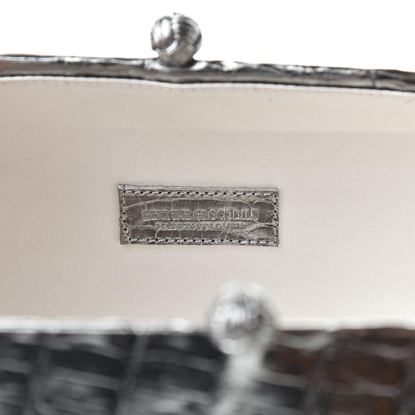 Metallic Crocodile Box Clutch Silver