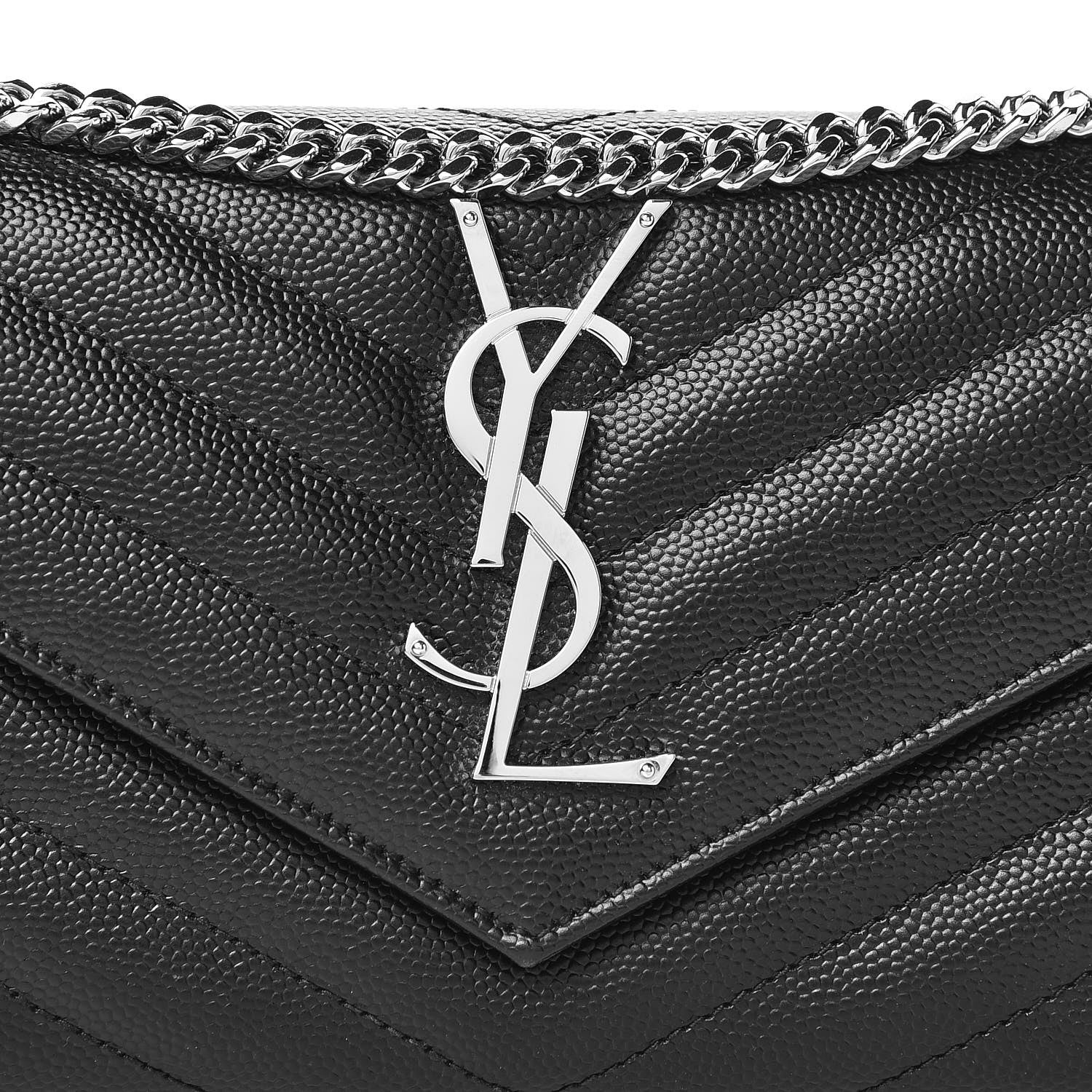 Saint Laurent Grain De Poudre Matelasse Chevron Small Monogram Chain Wallet Black 10 of 10