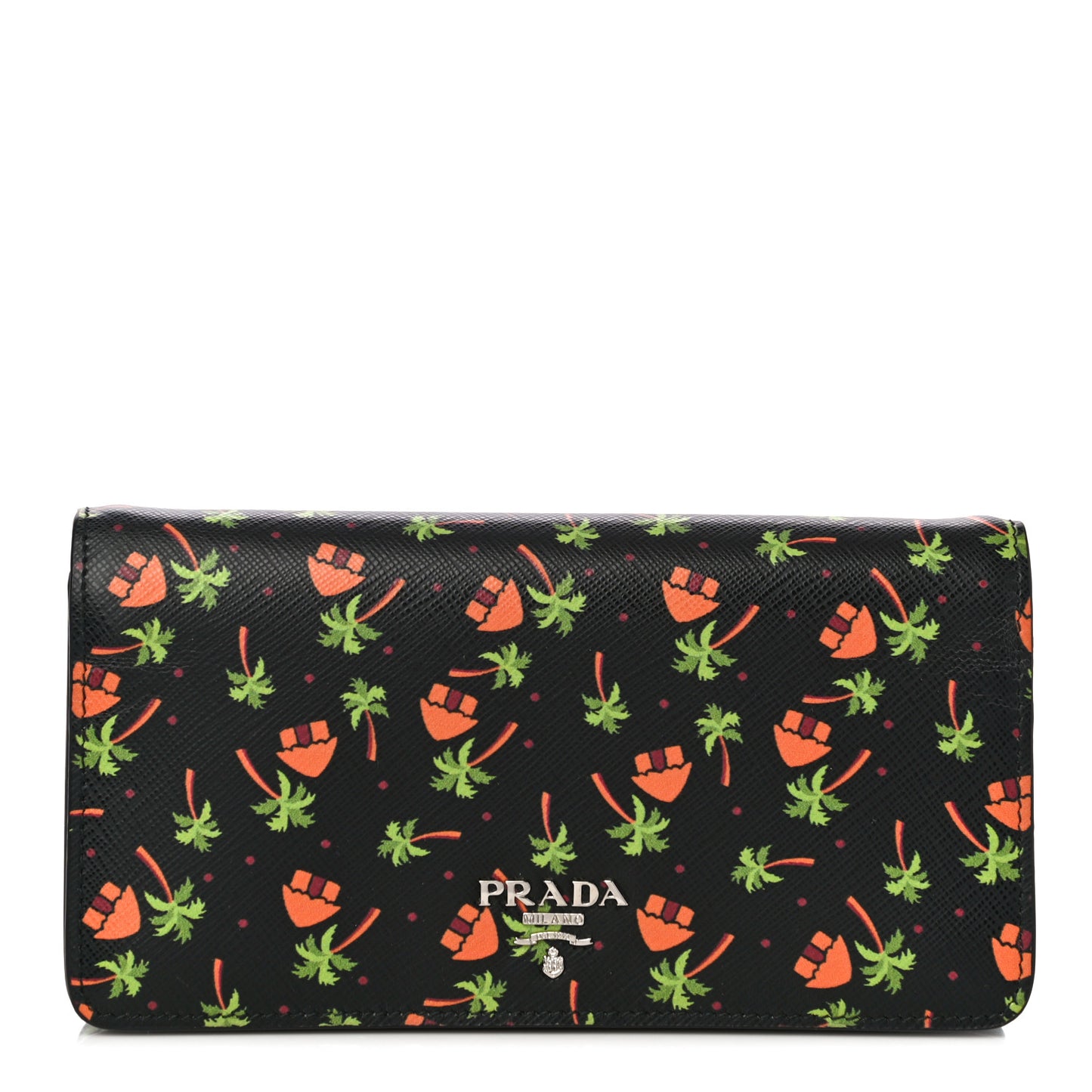 Saffiano Palm Tree Print Chain Wallet Black
