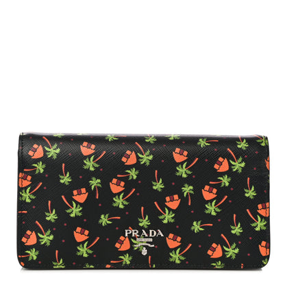 Prada Saffiano Palm Tree Print Chain Wallet Black 1 of 10