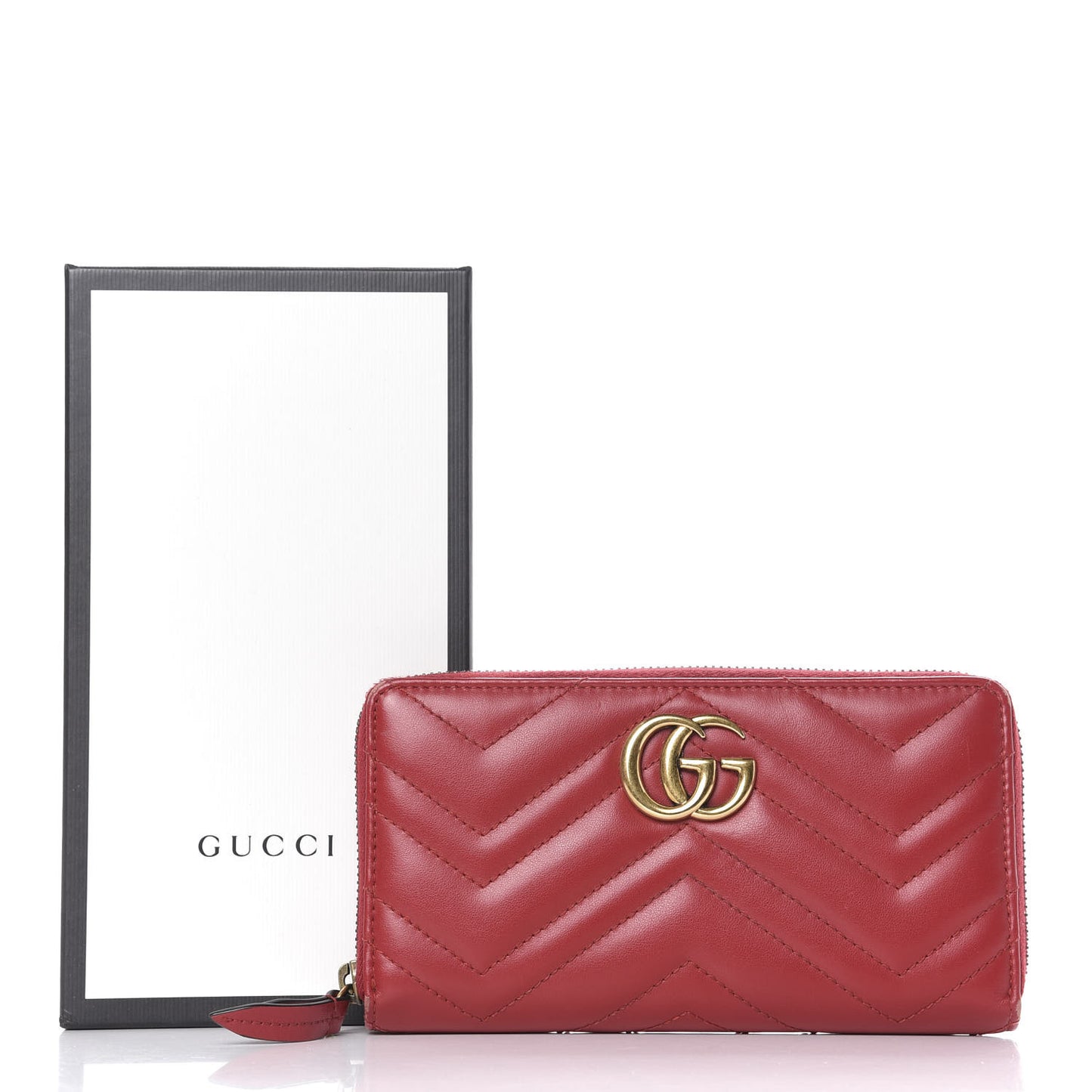 Calfskin Matelasse GG Marmont Zip Around Wallet Hibiscus Red