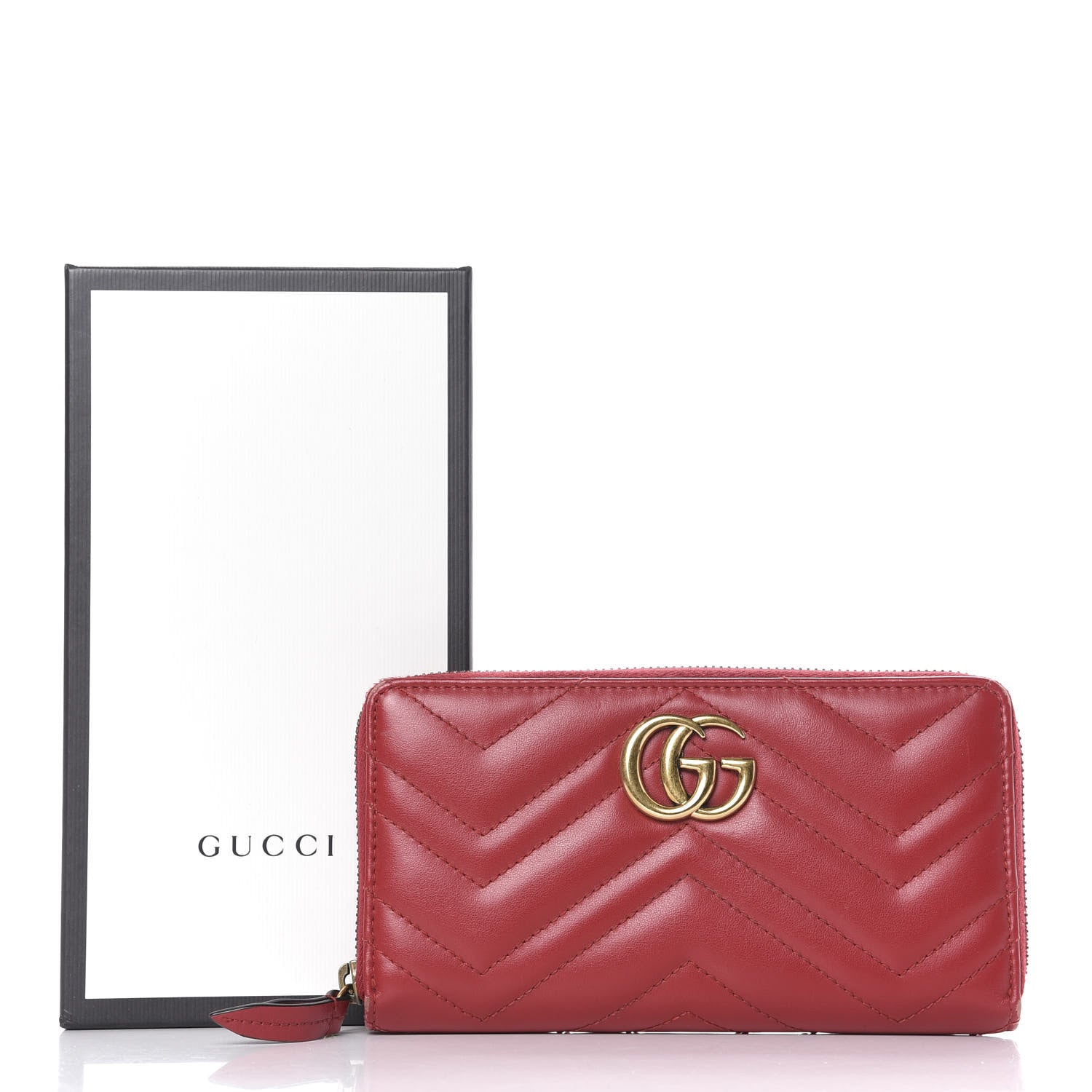 Gucci Calfskin Matelasse GG Marmont Zip Around Wallet Hibiscus Red 9 of 12