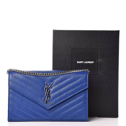 Saint Laurent Grain De Poudre Matelasse Chevron Monogram Chain Wallet Blue Majorelle 9 of 9