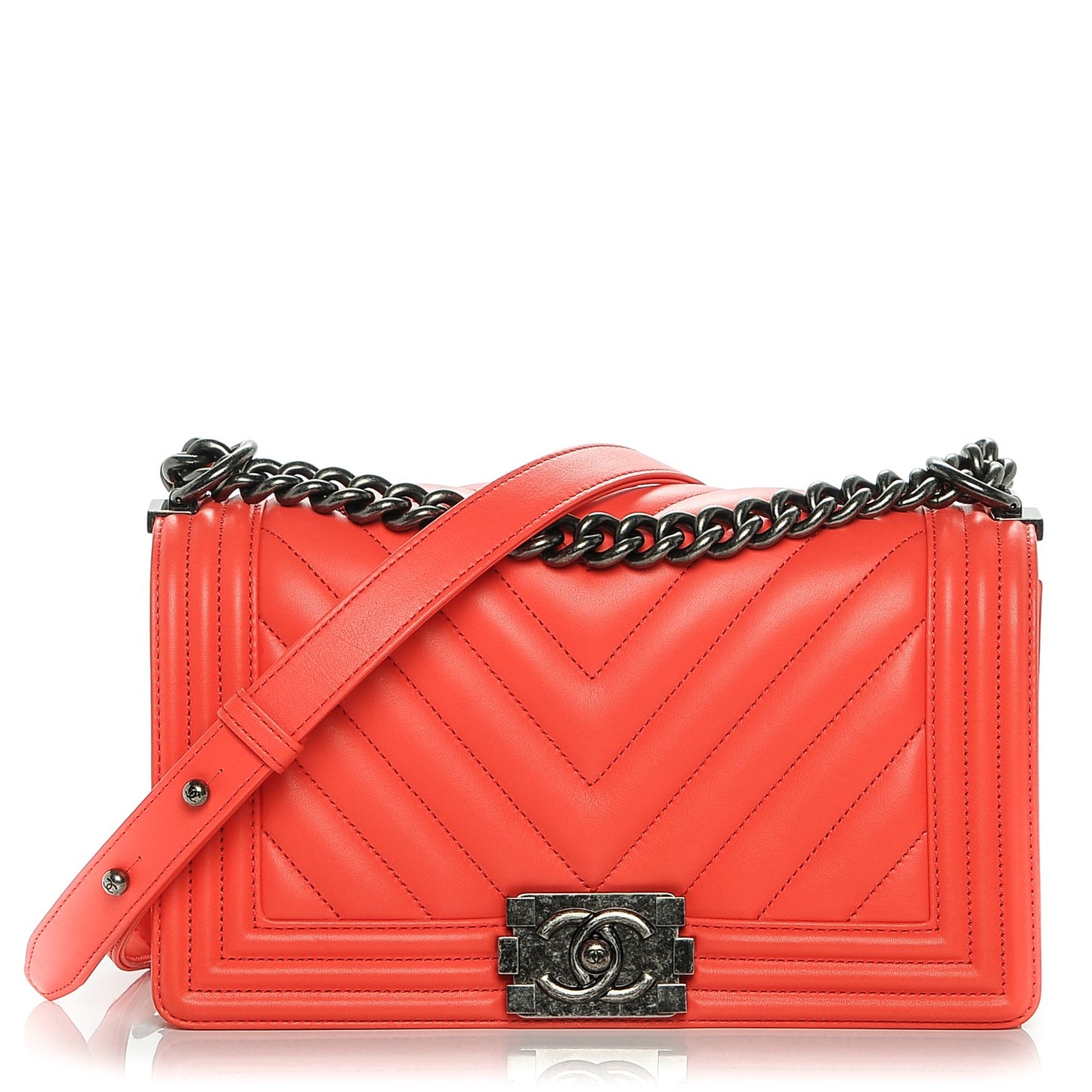 Calfskin Chevron Quilted Medium Boy Flap Coral