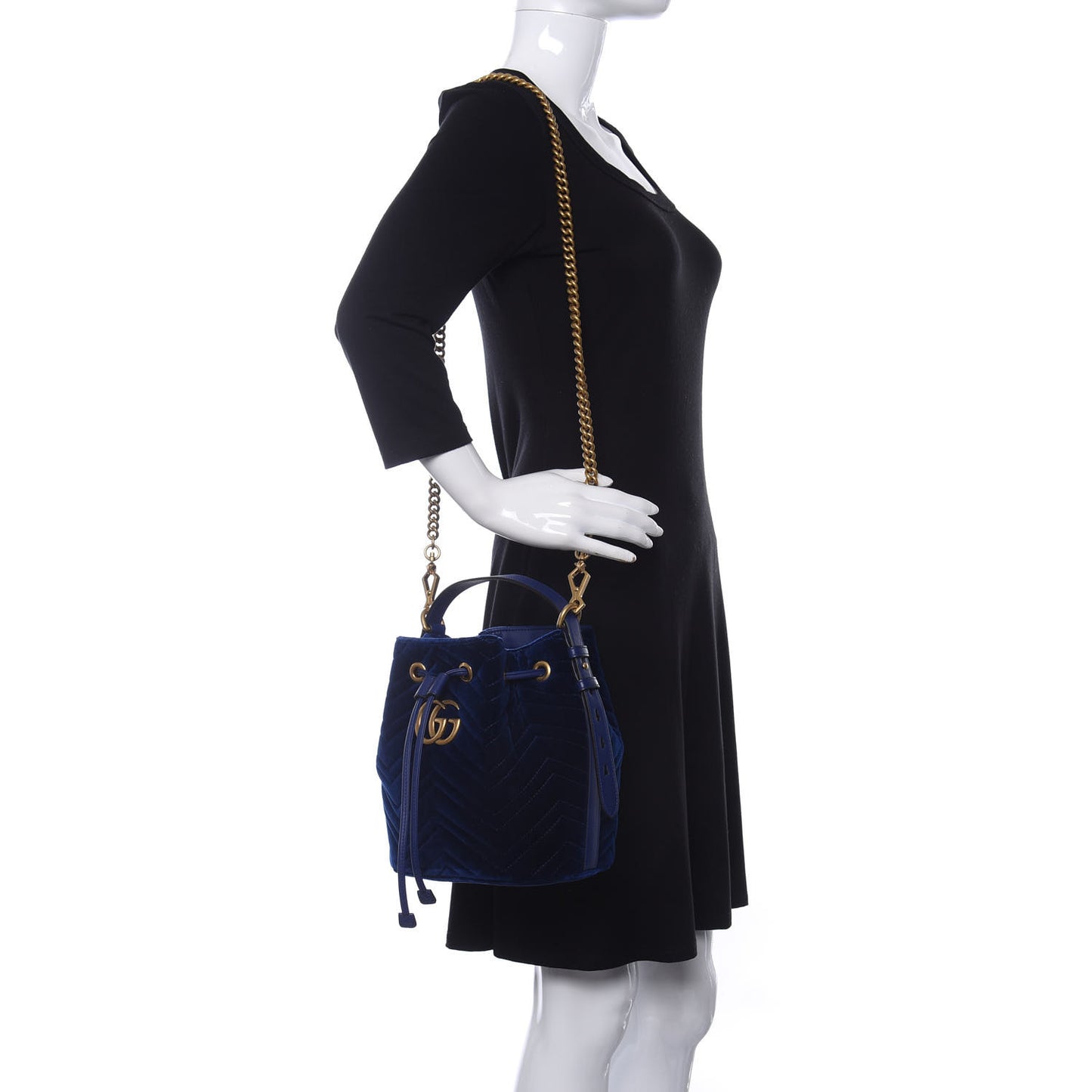 Velvet Matelasse GG Marmont Bucket Bag Cobalt Blue