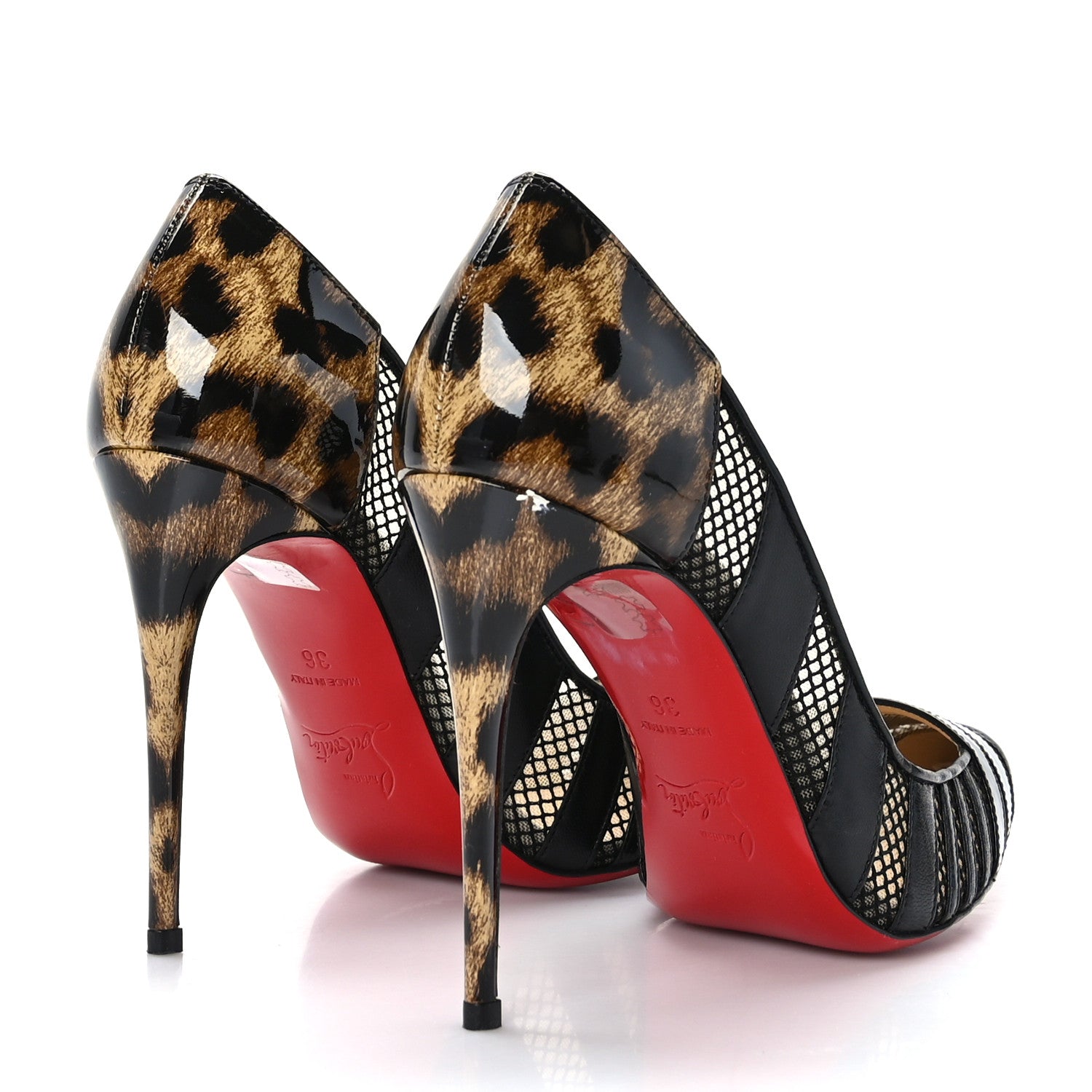 Christian Louboutin Patent Calfskin Mesh Bandy 100 Pumps 36 Leopard 4 of 8