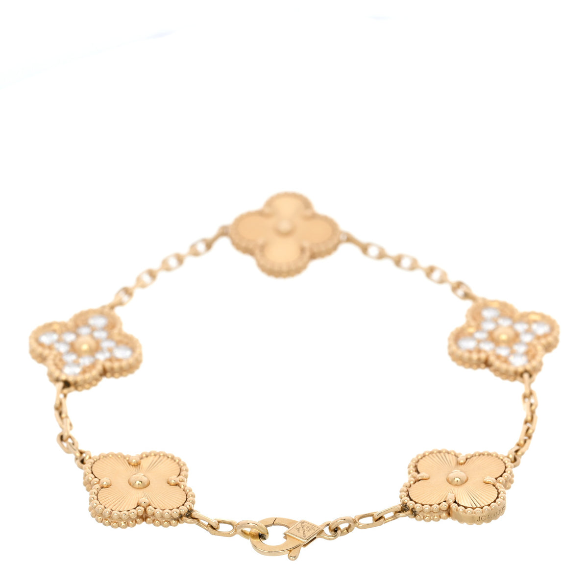 Van Cleef & Arpels 18K Yellow Gold Diamond 5 Motifs Guilloche Vintage Alhambra Bracelet 2 of 5