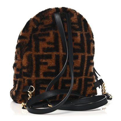 Fendi Shearling Macro FF 1974 Mini Backpack Tobacco Black 3 of 11