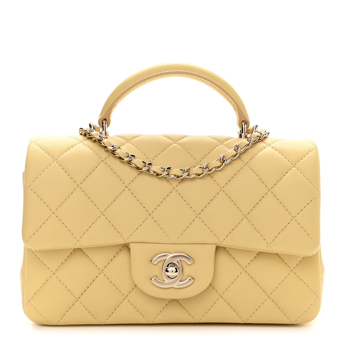 Lambskin Quilted Mini Top Handle Rectangular Flap Yellow