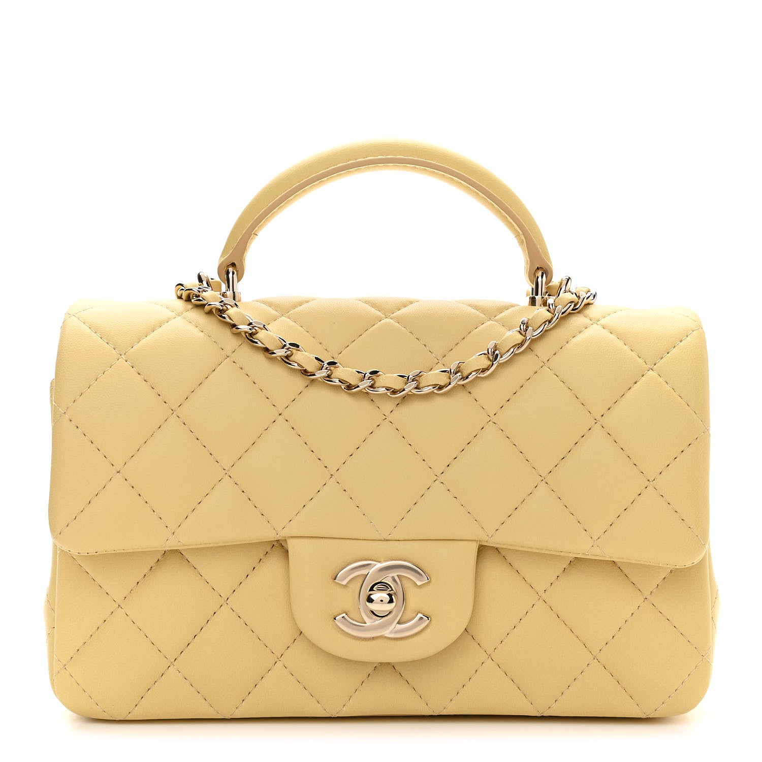Chanel Lambskin Quilted Mini Top Handle Rectangular Flap Yellow 1 of 11