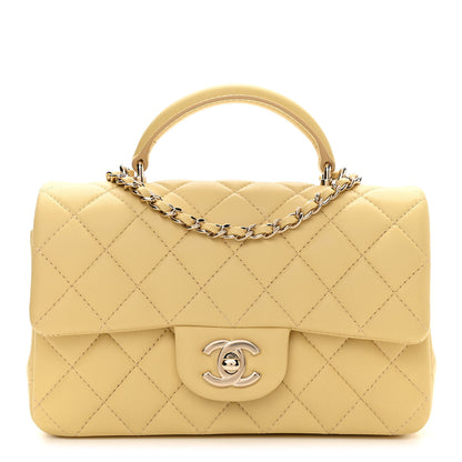 Chanel Lambskin Quilted Mini Top Handle Rectangular Flap Yellow 1 of 11