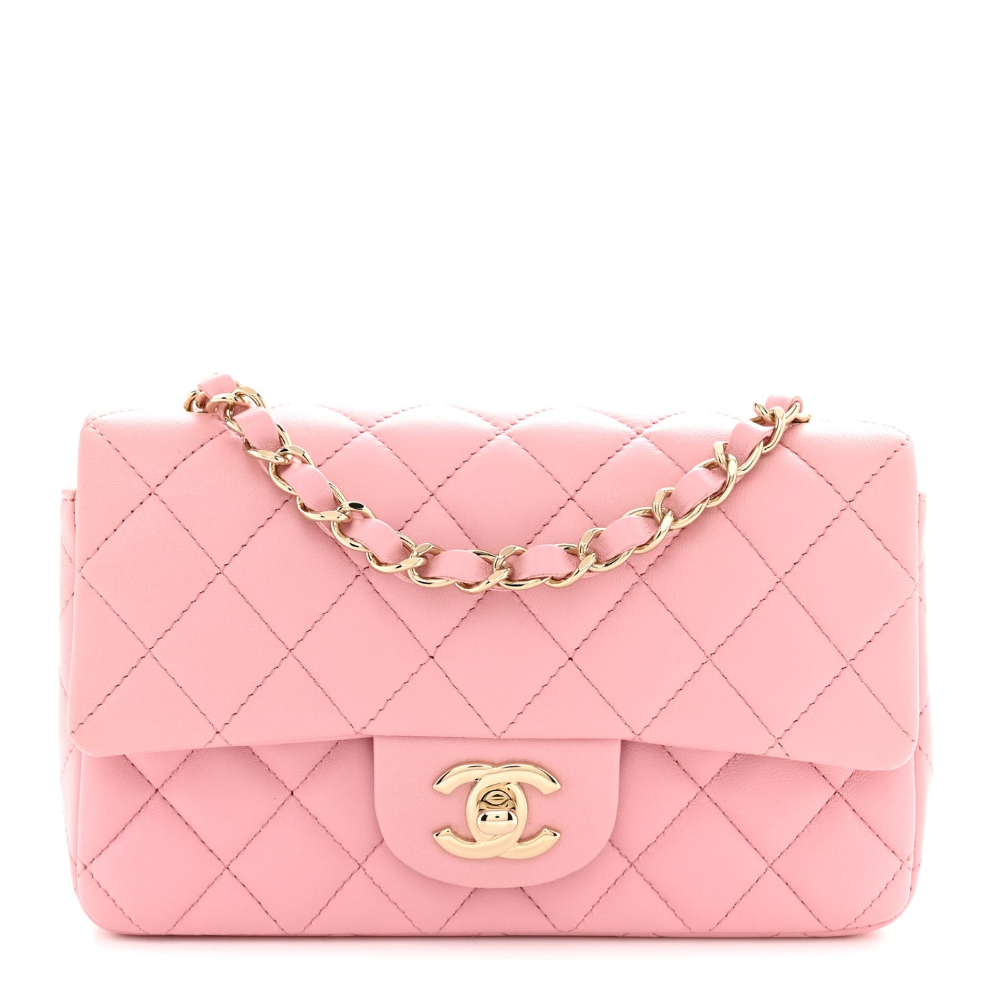 Lambskin Quilted Mini Rectangular Flap Pink