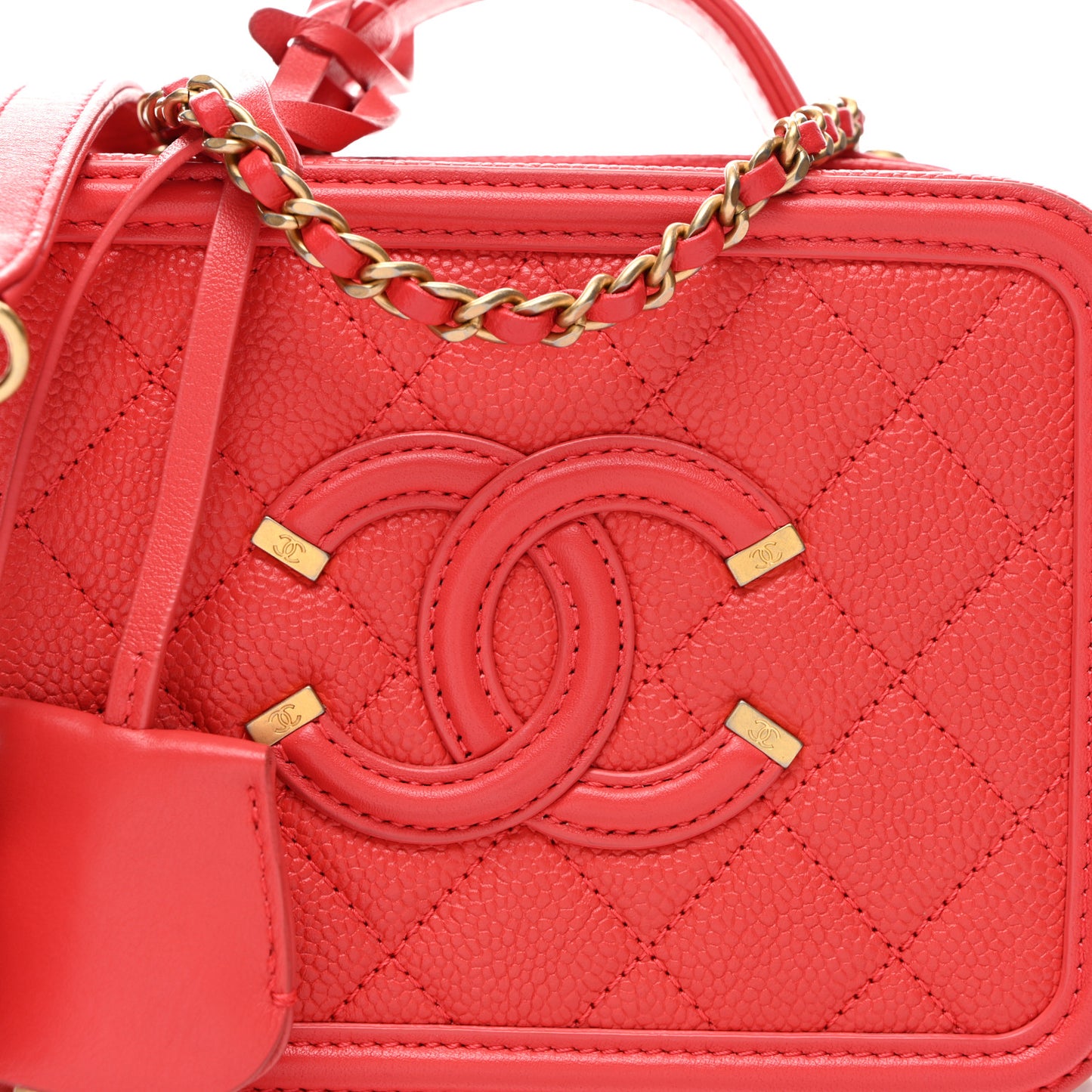 Caviar Quilted Small CC Filigree Vanity Case Coral
