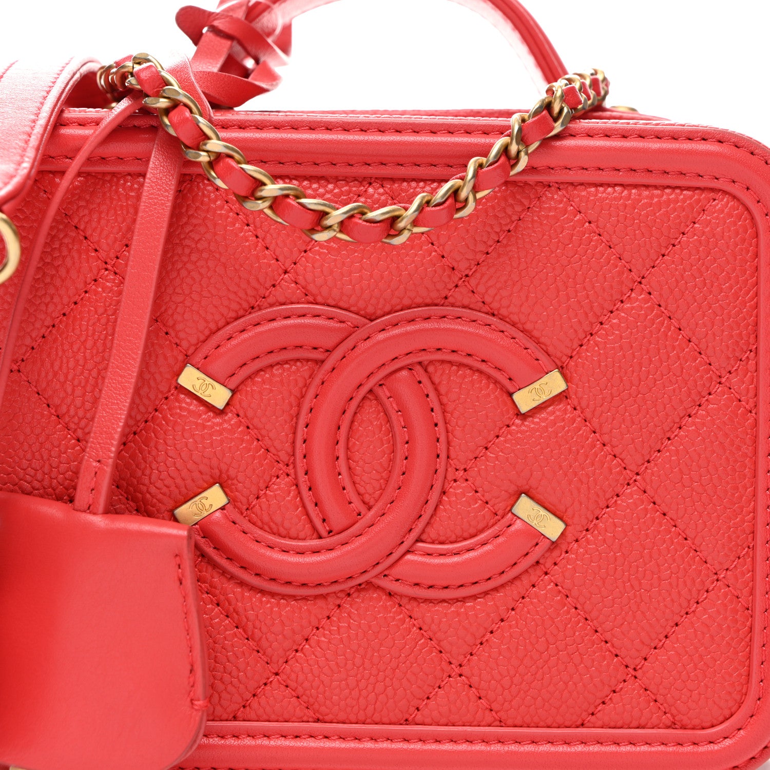 Chanel Caviar Quilted Small CC Filigree Vanity Case Coral 9 of 11