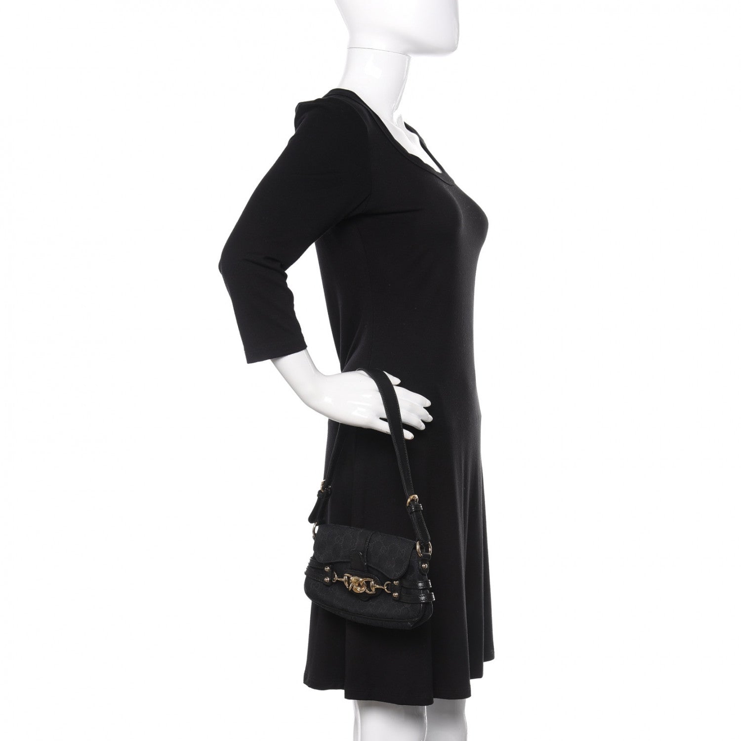 Gucci Monogram Horsebit Chain Flap Shoulder Bag Black 2 of 10