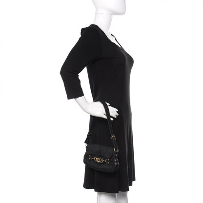 Gucci Monogram Horsebit Chain Flap Shoulder Bag Black 2 of 10