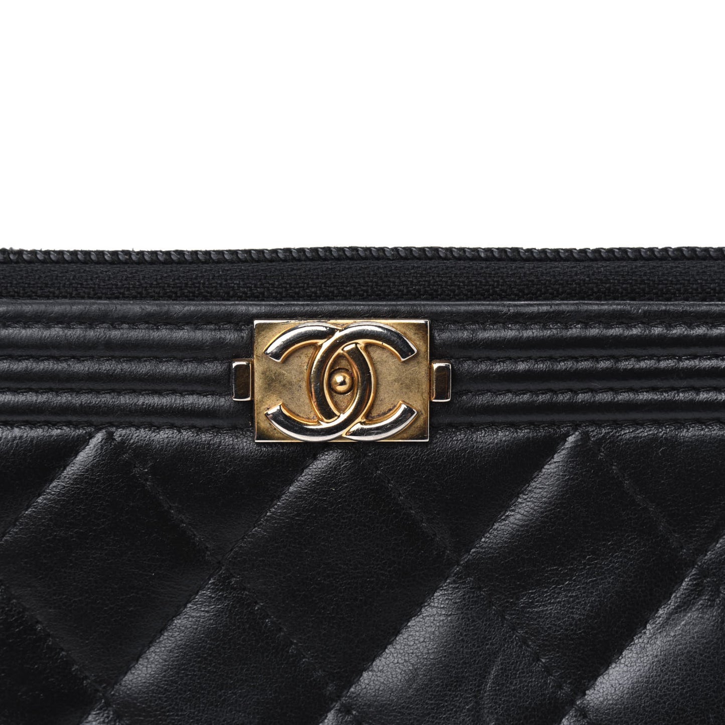 Lambskin Quilted Boy Zip Around Wallet Black