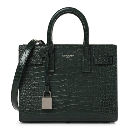 Saint Laurent Calfskin Crocodile Embossed Nano Sac De Jour Dark Green 1 of 12