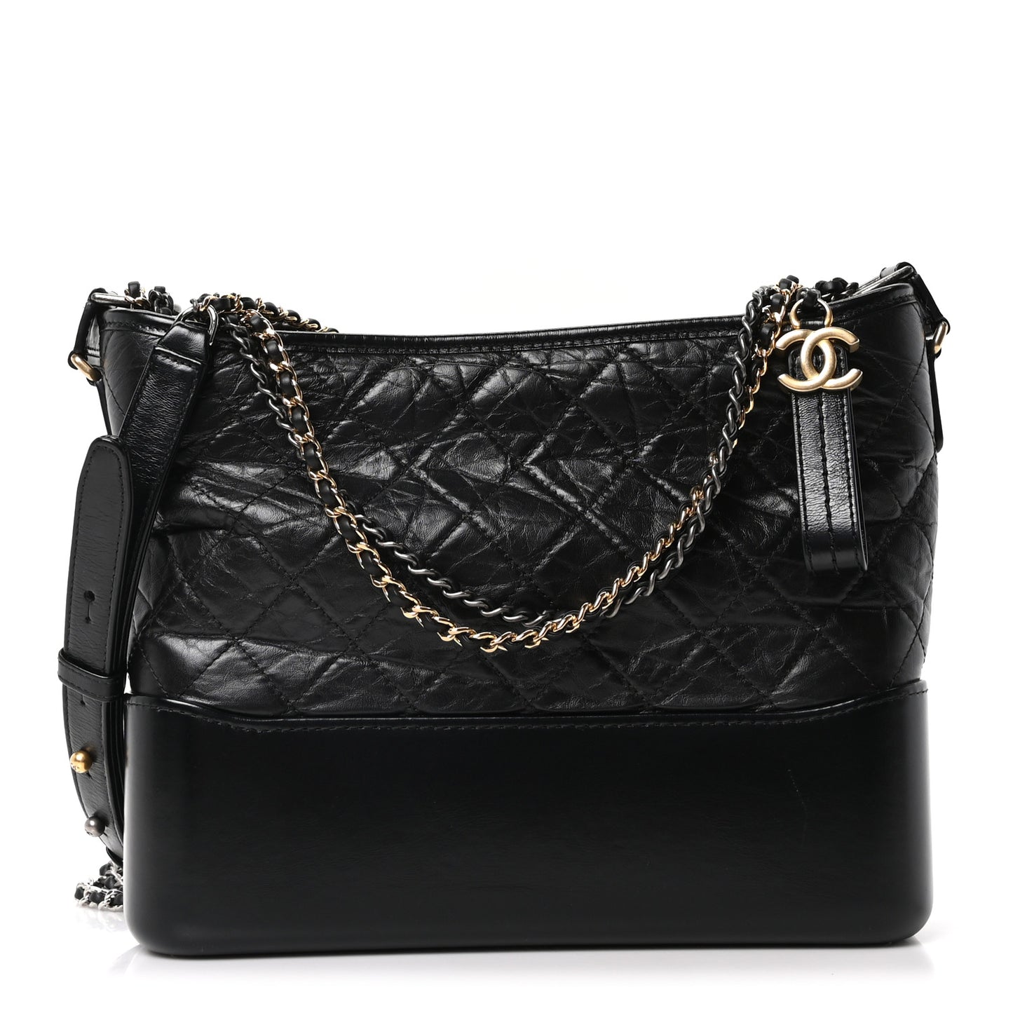 Aged Calfskin Quilted Medium Gabrielle Hobo Black