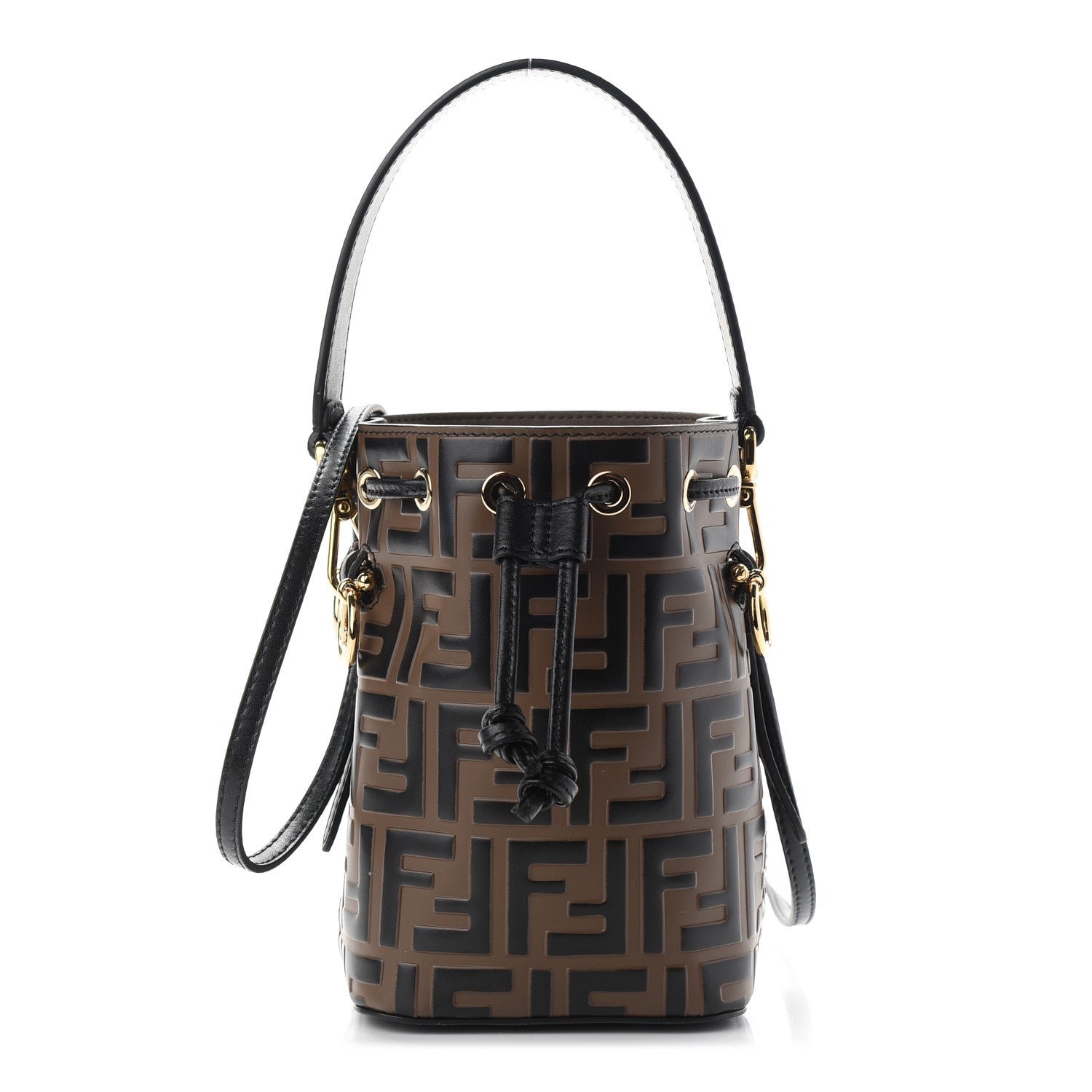 Fendi Vitello Liberty F is Fendi Bi-Color FF 1974 Embossed Mini Mon Tresor Bucket Bag Maya Black 1 of 9
