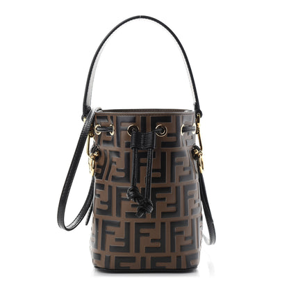 Fendi Vitello Liberty F is Fendi Bi-Color FF 1974 Embossed Mini Mon Tresor Bucket Bag Maya Black 1 of 9