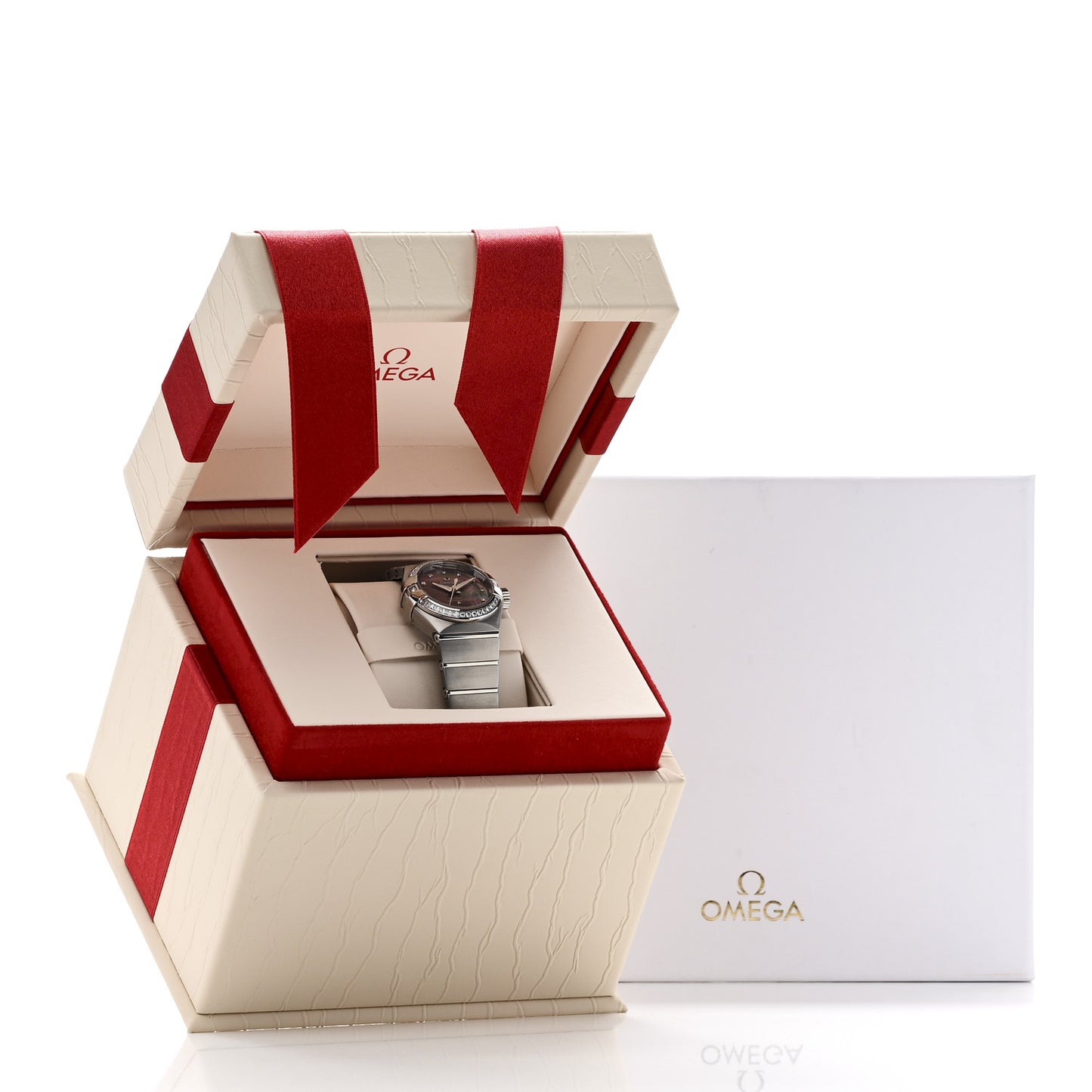 Stainless Steel Diamond Bezel Tahiti Mother of Pearl 27mm Constellation Co-Axial Automatic Watch 123.15.27.20.57.003