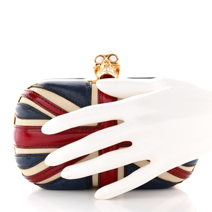 Alexander McQueen Patent Calfskin Britannia Skull Box Clutch Red Blue 2 of 12