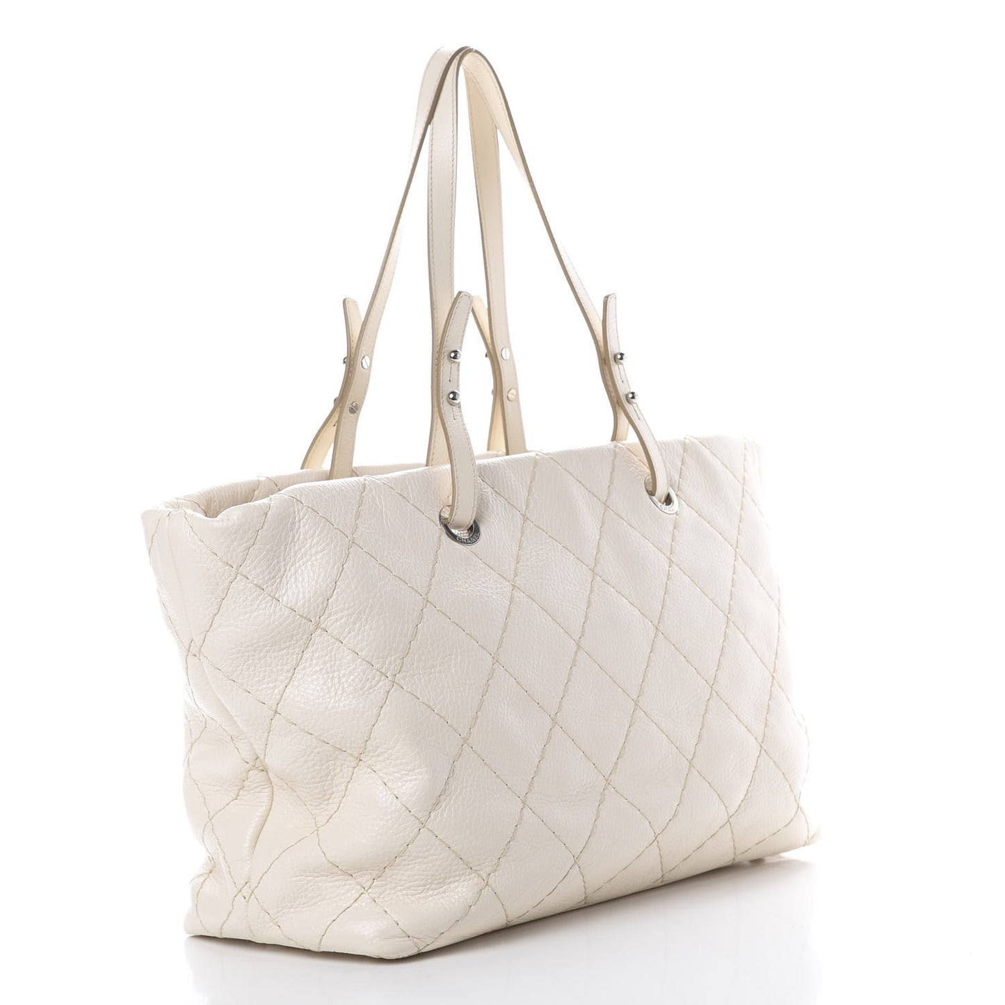 Glazed Calfskin Large On The Road Tote Ivory