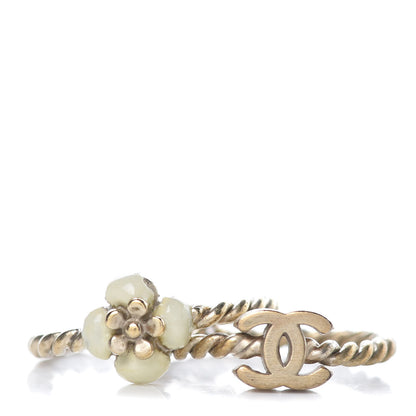 Chanel Enamel Camellia CC Ring Set of 2 6.25 4.75 Gold White 1 of 6