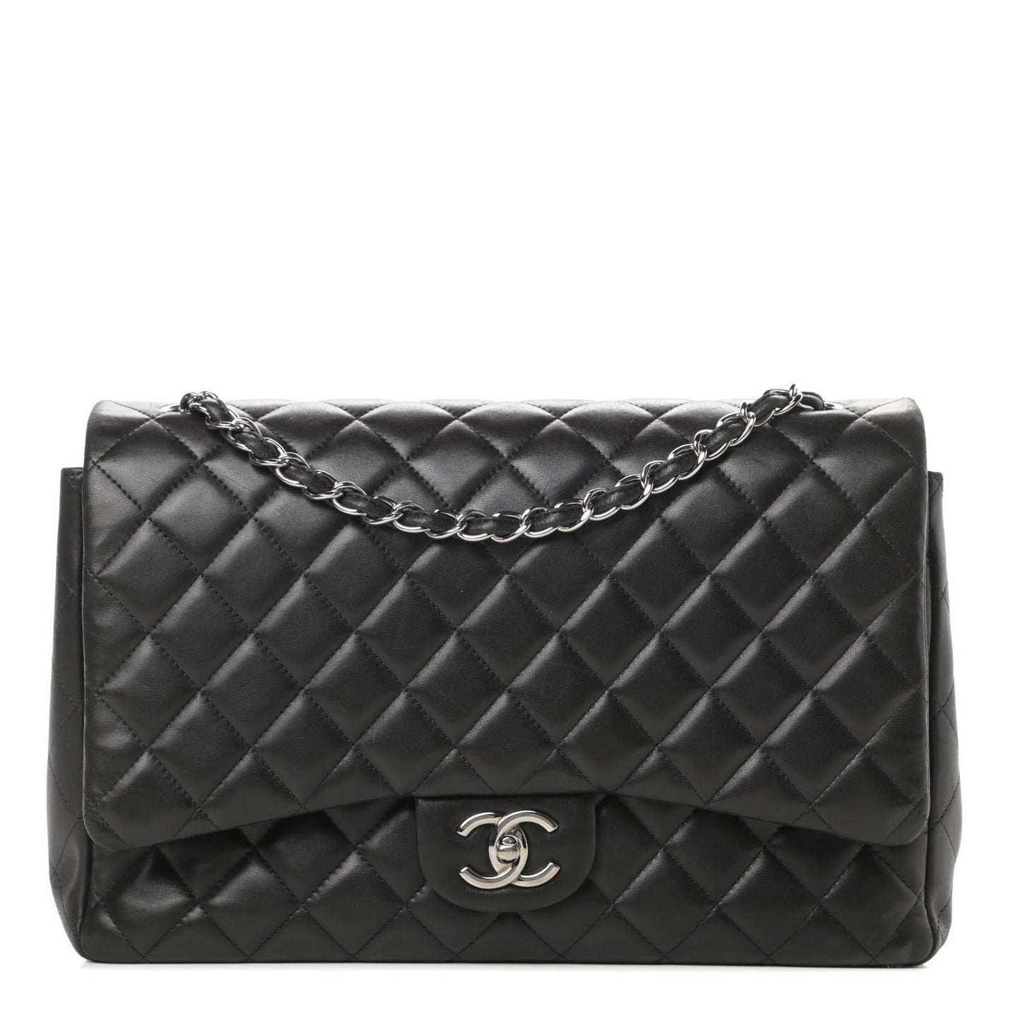 Lambskin Quilted Maxi Double Flap Black