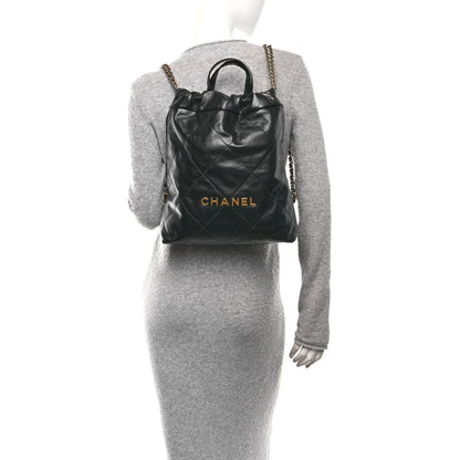 Chanel Shiny Calfskin Quilted Chanel 22 Backpack Black 2 of 11