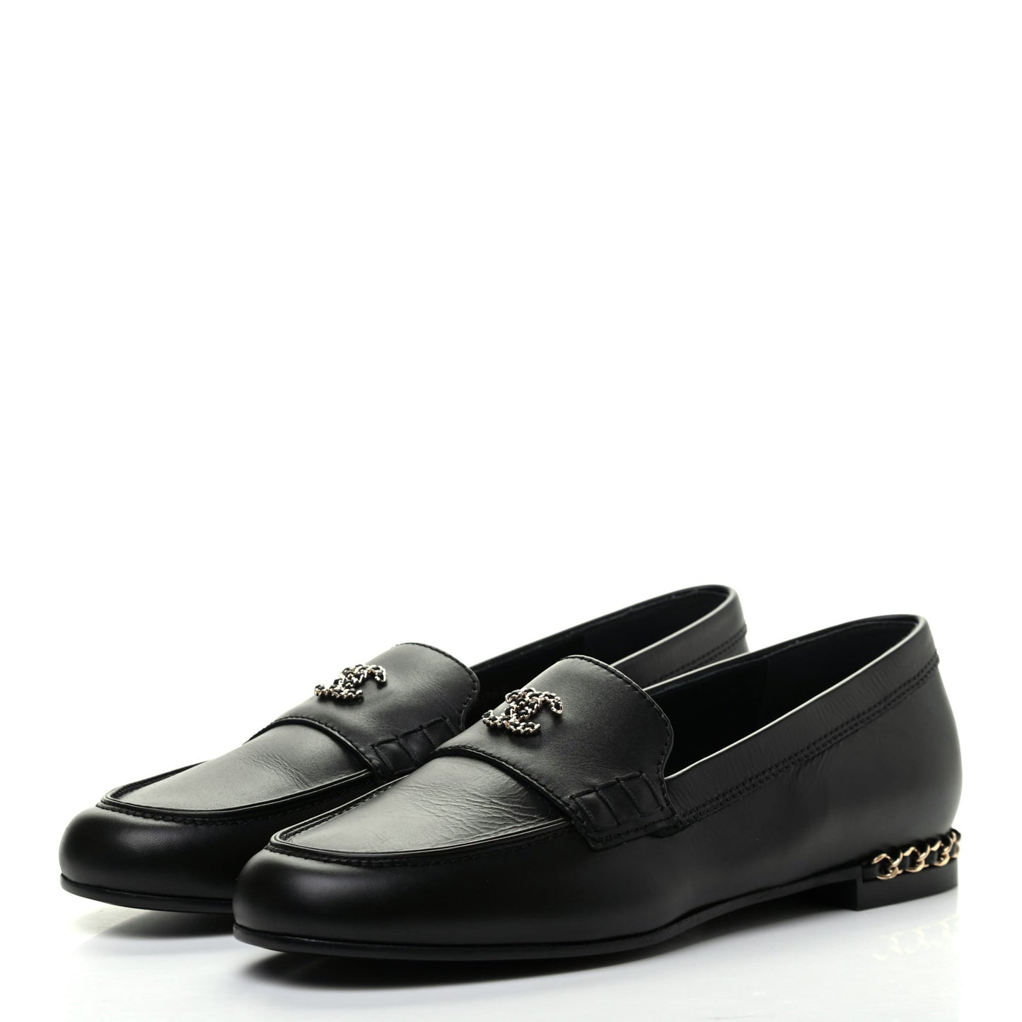 Calfskin CC Chain Mocassin Loafers 38.5 Black
