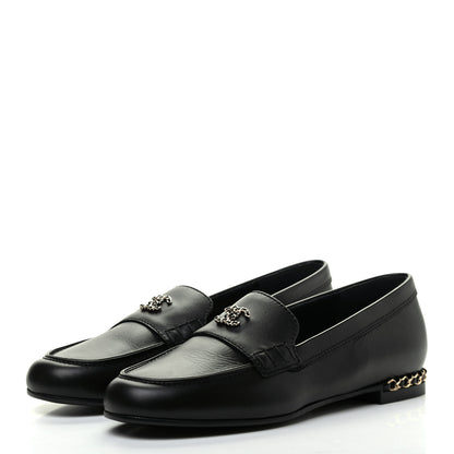 Chanel Calfskin CC Chain Mocassin Loafers 38.5 Black 3 of 9