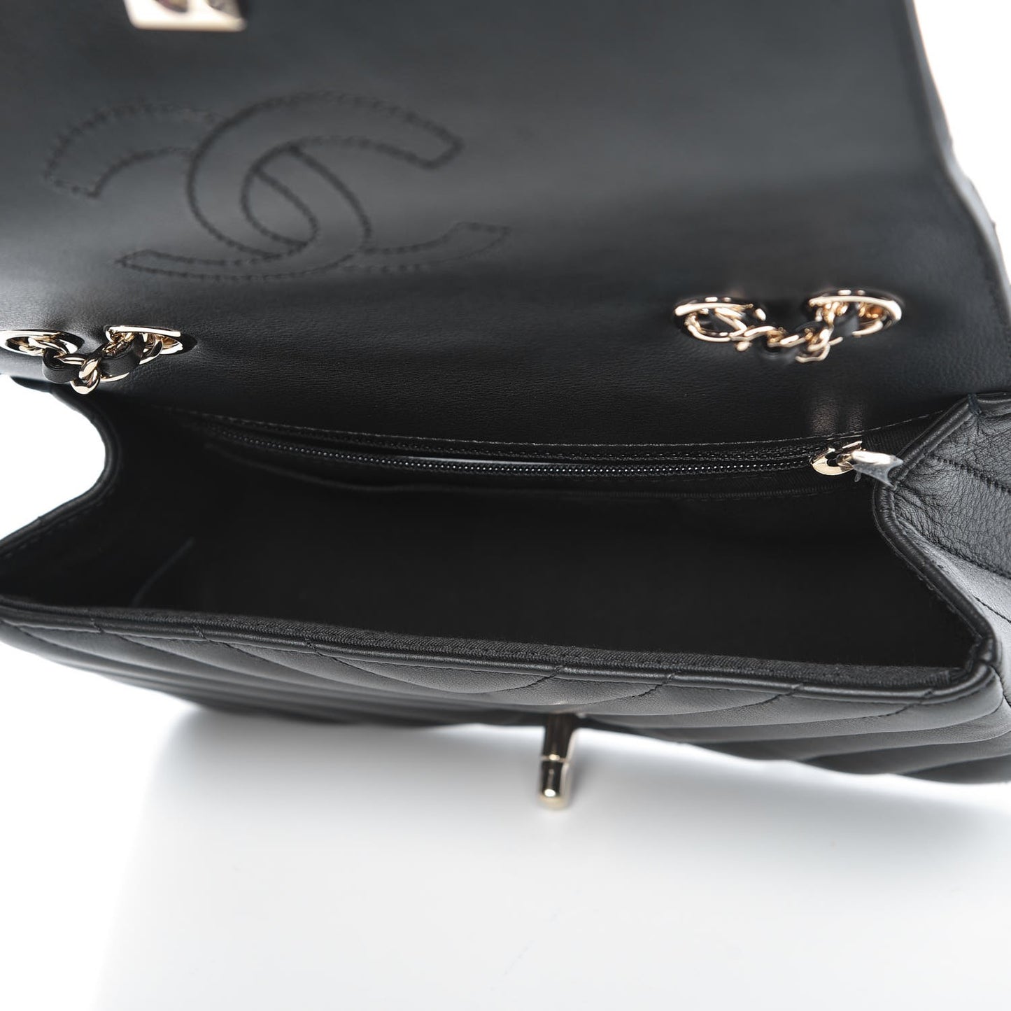 Calfskin Chevron Quilted Mini Statement Flap Black