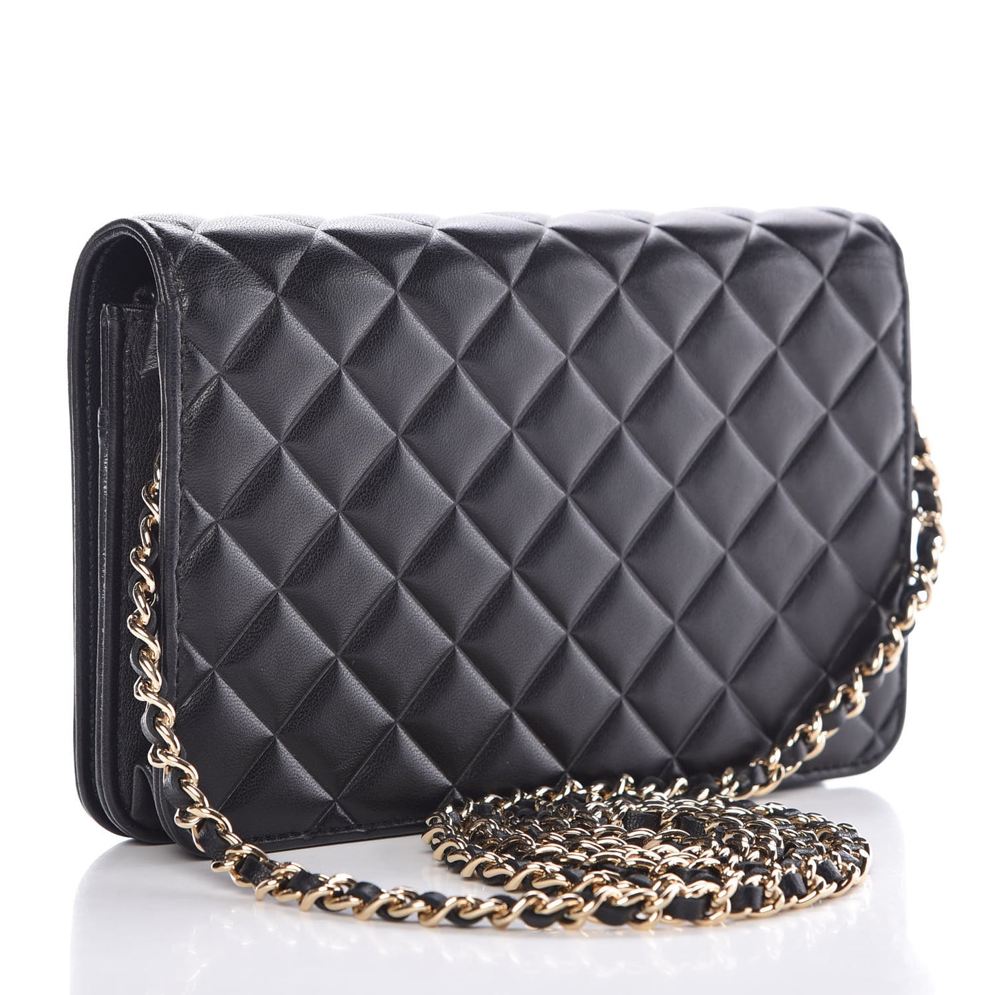 Goatskin Quilted Diamond CC Wallet On Chain WOC Black