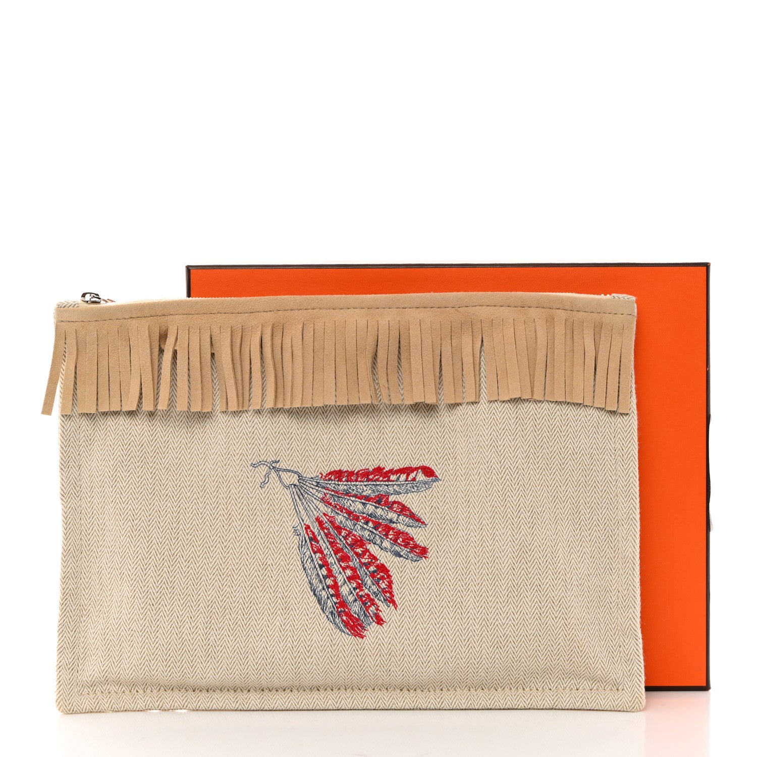 Hermes Toile Velvet Lambskin Tipi Print Flat Case Beige Coyote 8 of 8