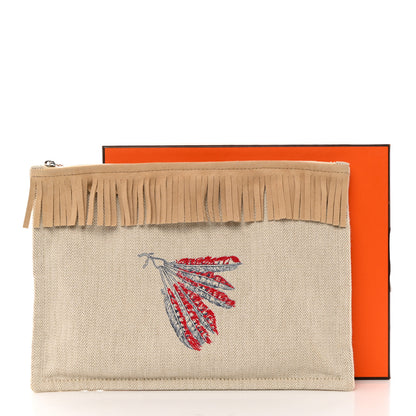 Hermes Toile Velvet Lambskin Tipi Print Flat Case Beige Coyote 8 of 8