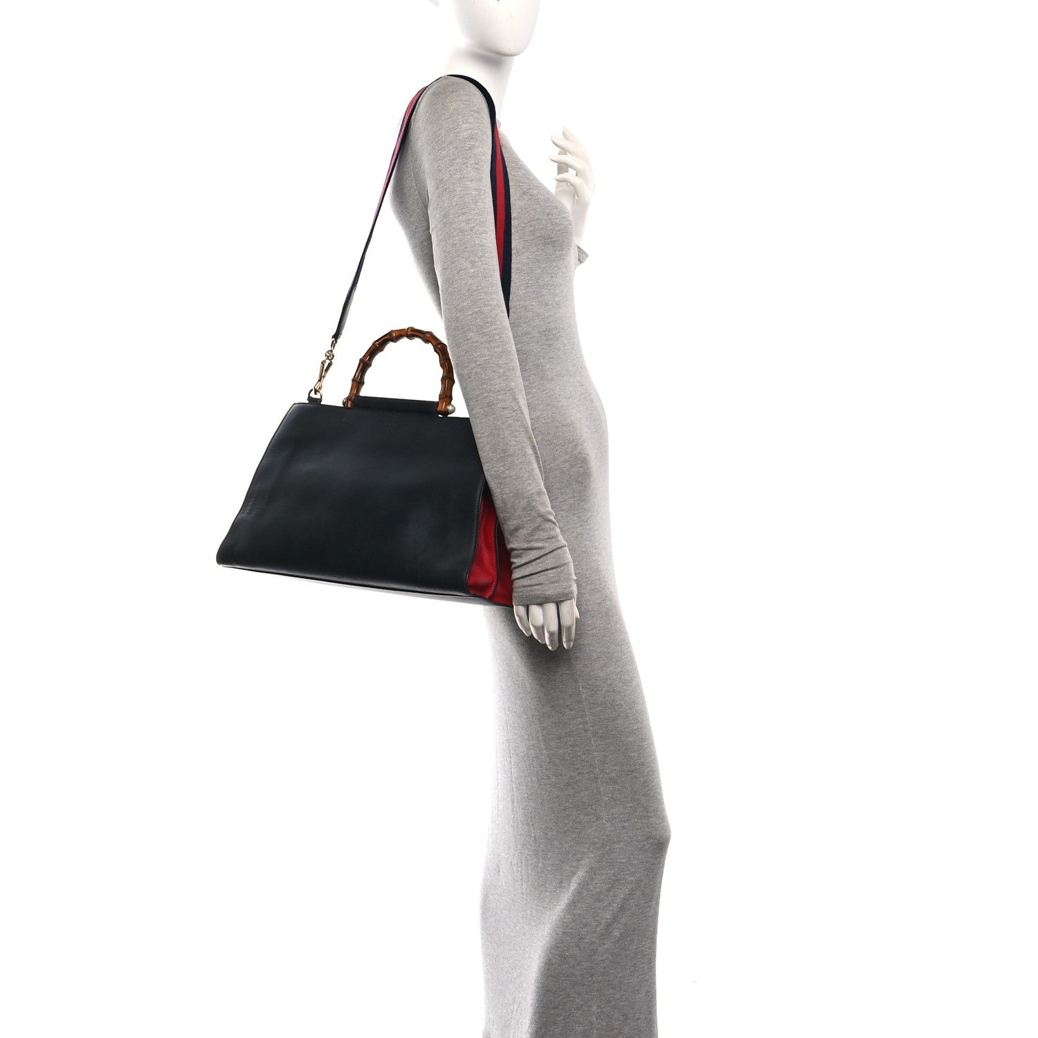 Gucci Nappa Bamboo Web Medium Nymphaea Top Handle Bag Black 2 of 10