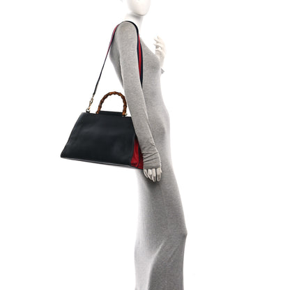 Gucci Nappa Bamboo Web Medium Nymphaea Top Handle Bag Black 2 of 10