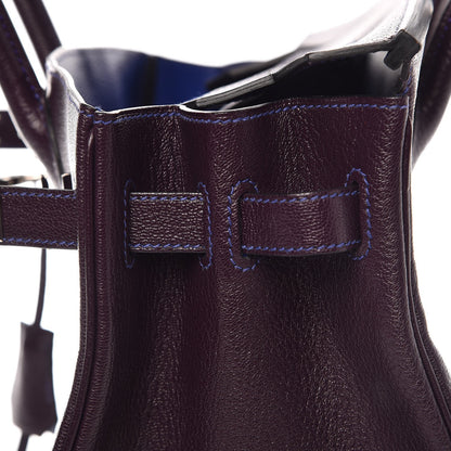 Hermes Chevre Mysore Bi-Color Horseshoe Birkin 30 Raisin Bleu Electrique 31 of 37