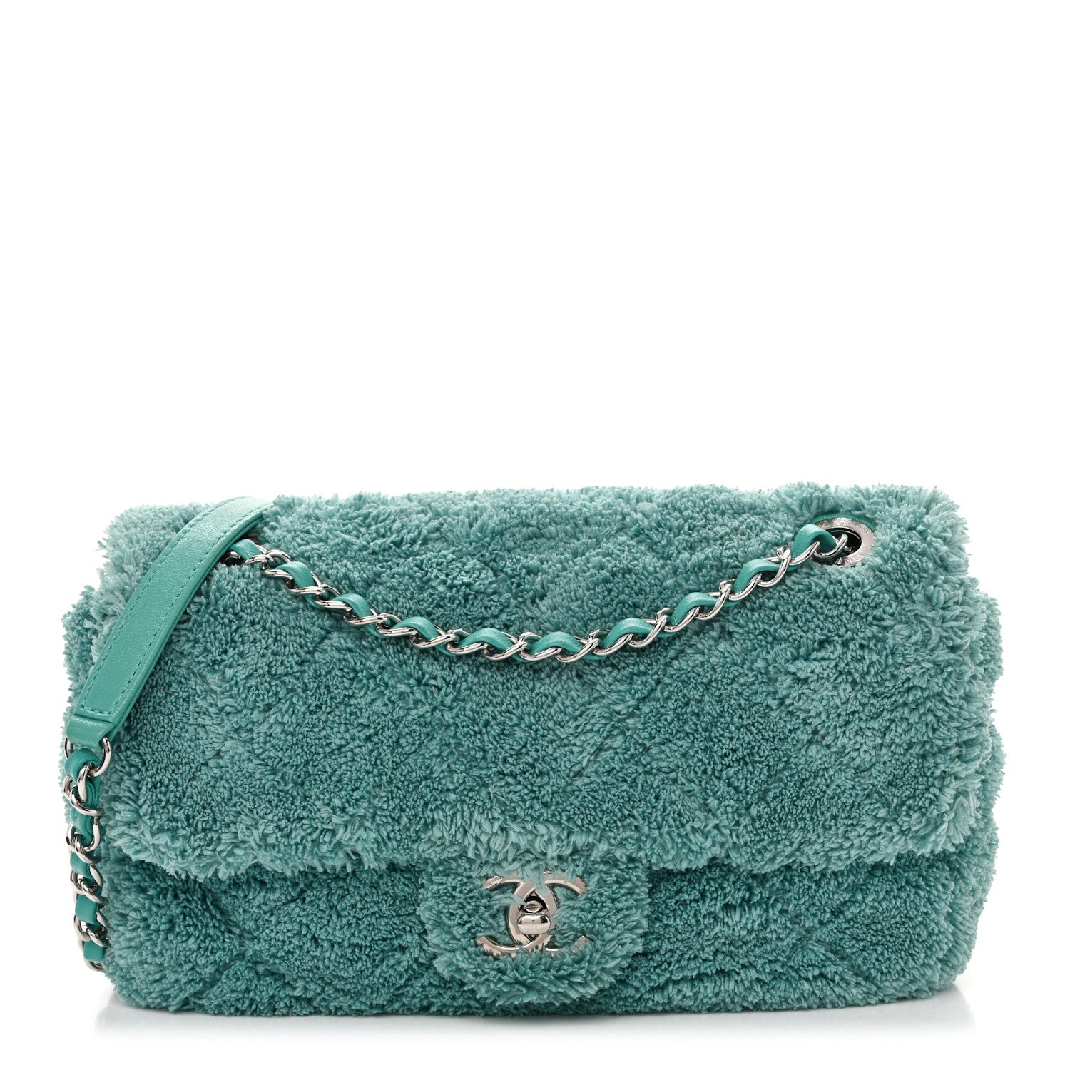 Chanel Terry Cotton Quilted Coco Beach Small Single Flap Green 1 of 10