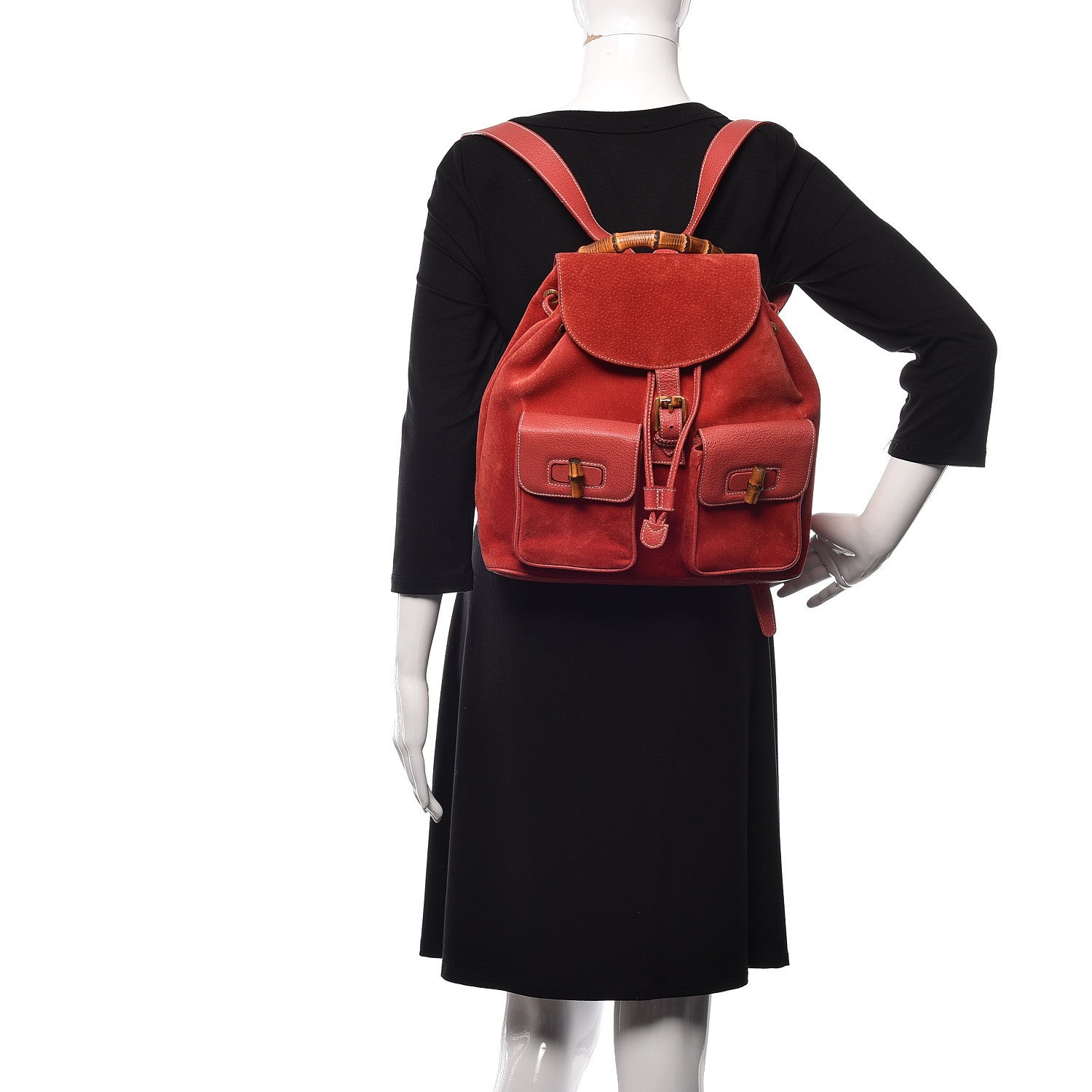 Gucci Suede Bamboo Backpack Red 3 of 13