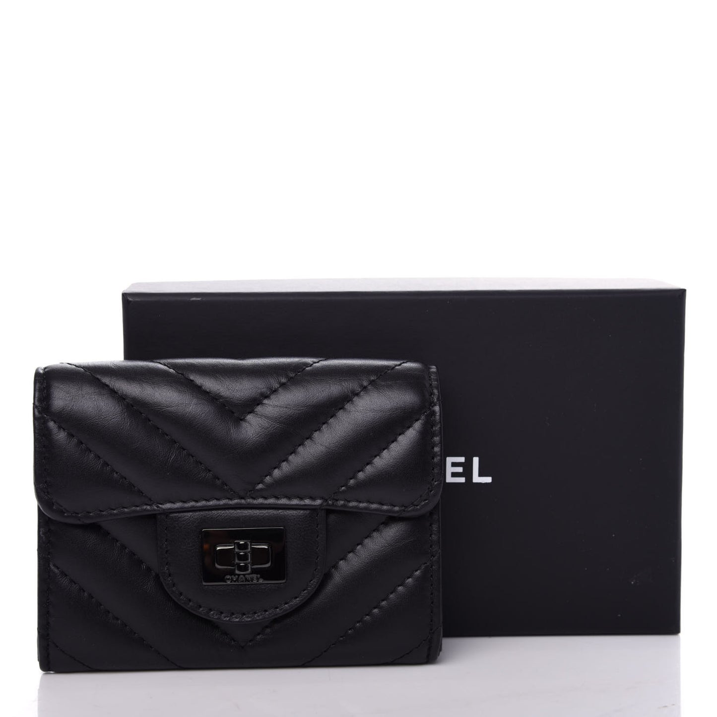 Aged Calfskin Chevron Quilted Reissue Card Holder Wallet So Black