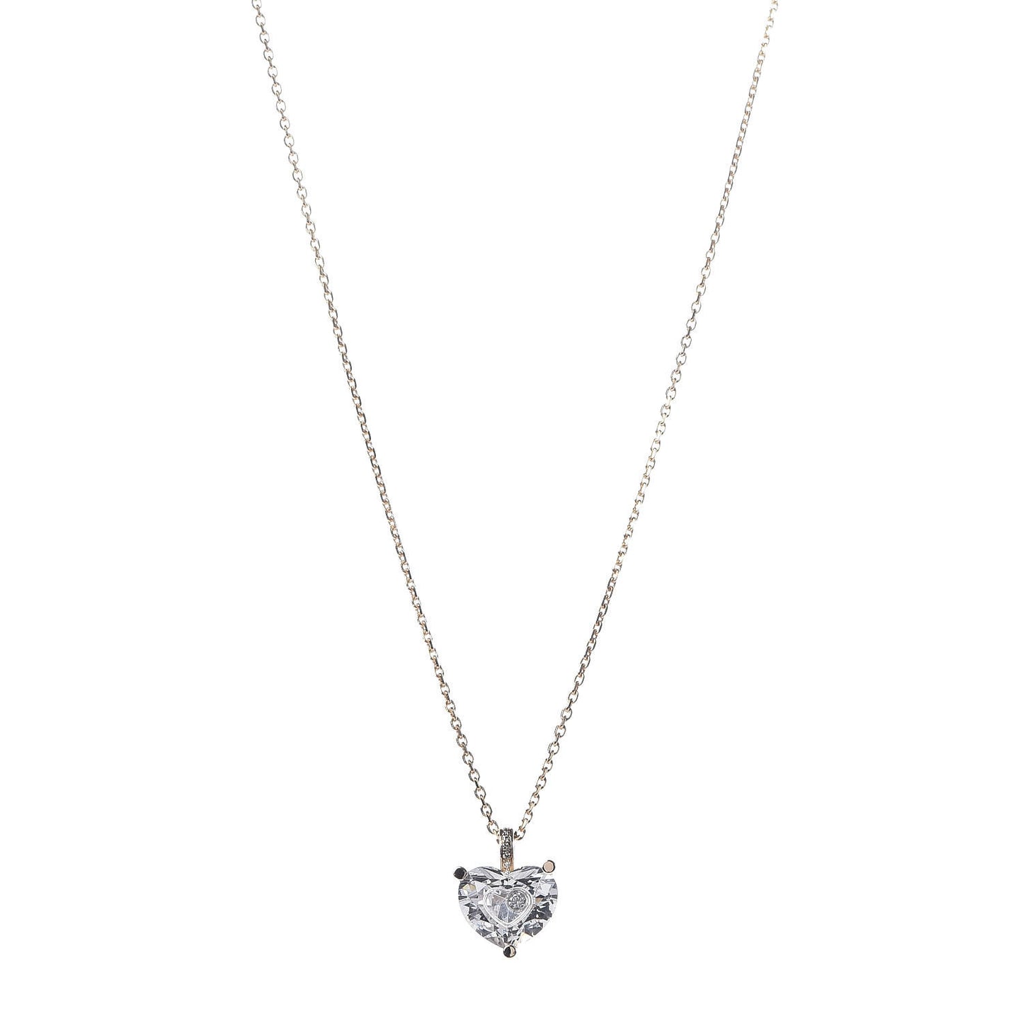 18K Yellow Gold Crystal Diamond So Happy Heart Pendant Necklace
