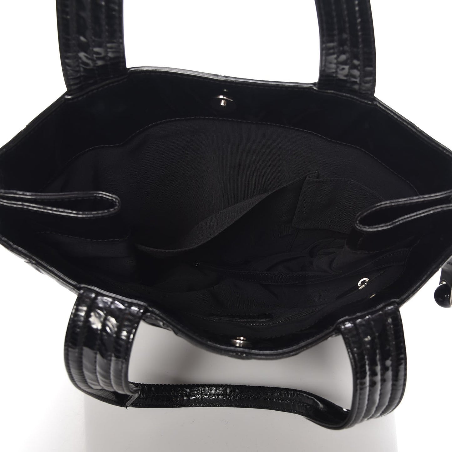 Patent Quilted Expandable CC Shoping Tote Black
