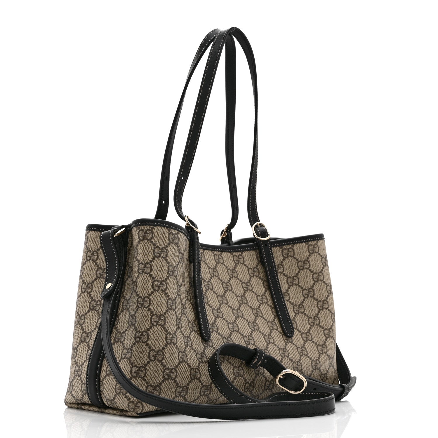 Gucci GG Supreme Monogram Emblem Medium Tote Bag Beige Black 3 of 11