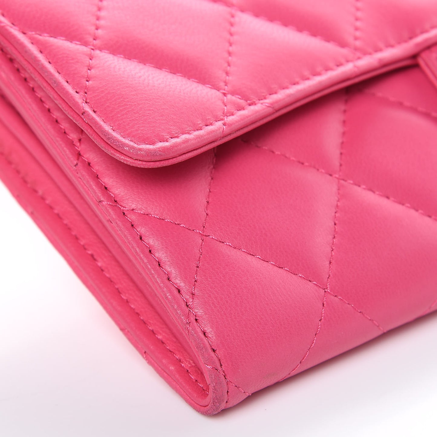 Lambskin Quilted Large Gusset Flap Wallet Fuchsia
