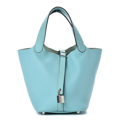 Hermes Taurillon Clemence Picotin Lock 18 PM Bleu Atoll 1 of 10